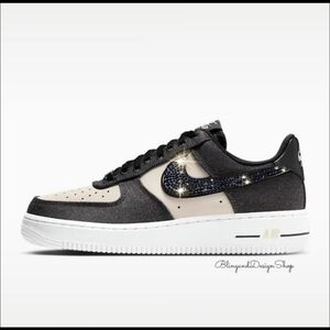 Bling Nike Air Force 1 07 Women's Black Sneakers Shoes Custom with Crystals
